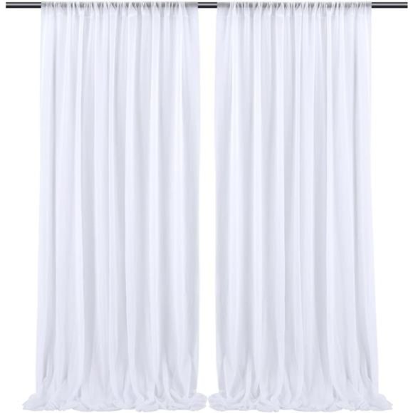 10x10ft White Sheer Tulle Backdrop Curtains for Parties Wedding, 2 Panels 5x10ft - Picture 1 of 6